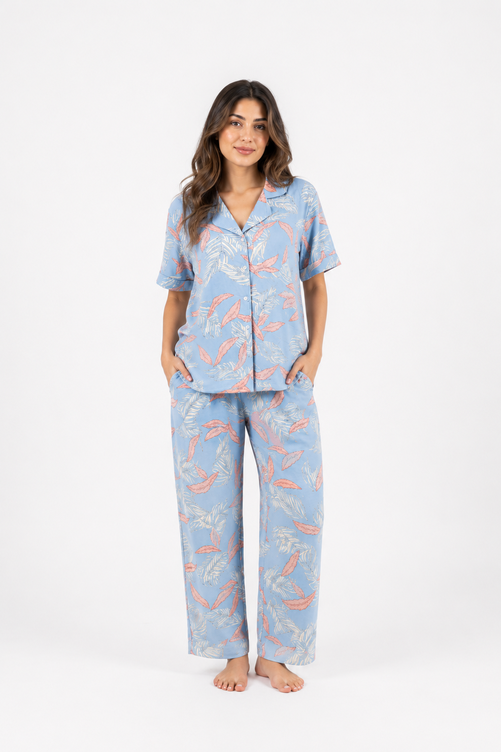 Blue Palm Pajama Set